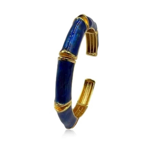 SugarCatJewelry Jewelry - Cuff Royal Blue Bracelet 22k Gold Tone Handcrafted Luxury Design